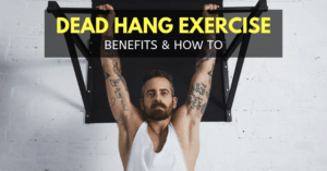 man doing dead hang exercise with pull up bar
