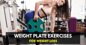 fitness woman doing exercise with a weight plate